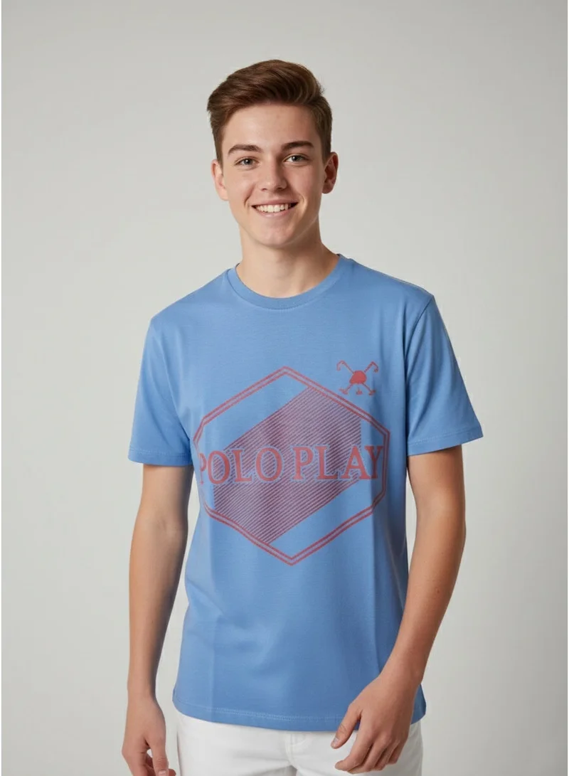 لعب البولو تيشيرت رجالي مطبوع - أزرق فاتح